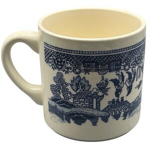 Vintage Blue Willow Blue White Birds Houses‎ Trees Ceramic Cup Mug USA